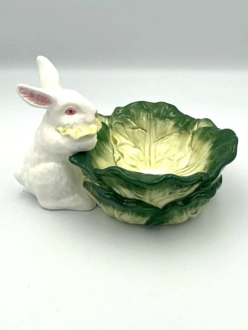 Department 56 Easter Ceramic White Rabbit Cabbage Leaf Candy‎ Dish Figural
